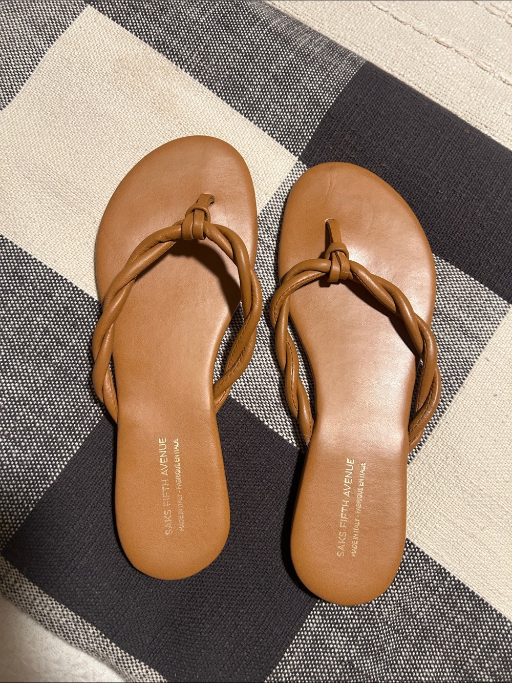 Saks Fifth Avenue Brown Braided Leather Toe-Knot Sandals